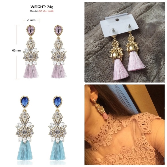 Rhinestone Long Thread Tassel Earrings Temperament - Picture 2 of 3